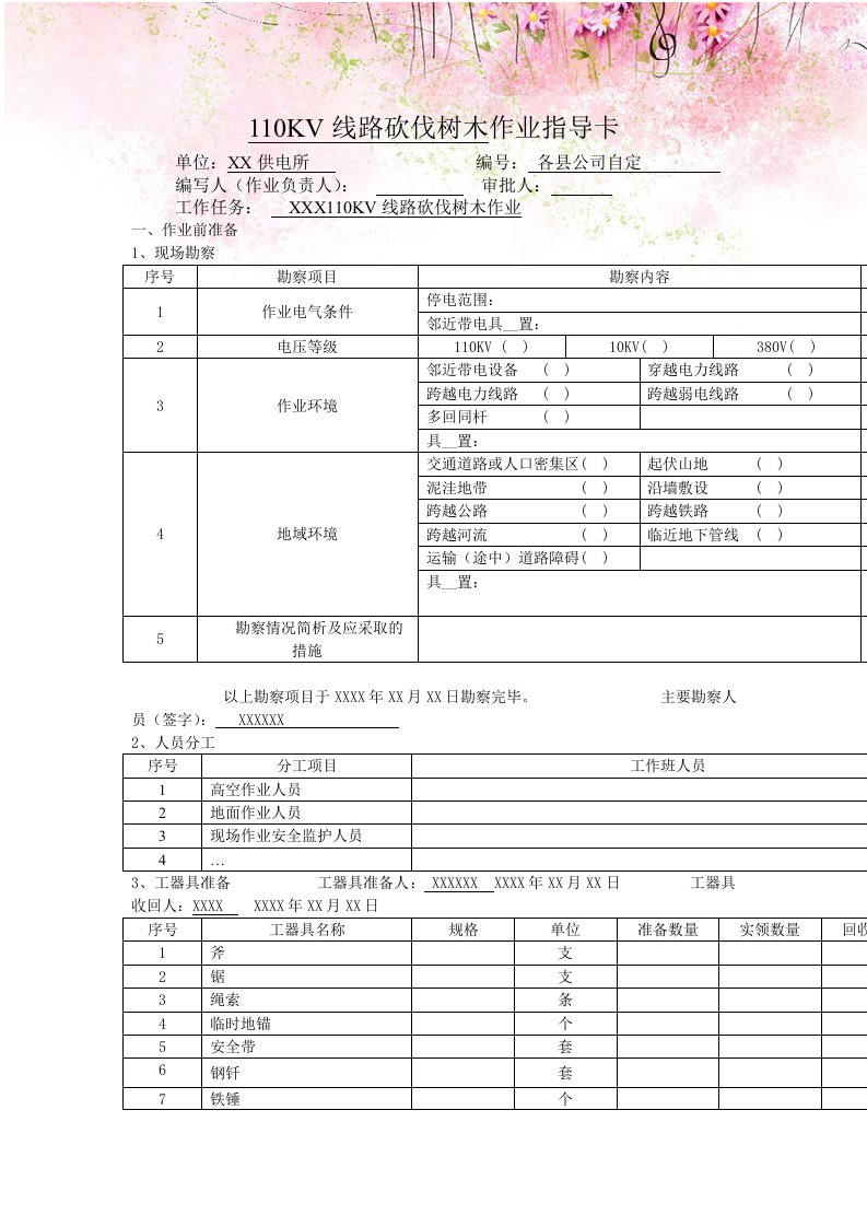 KV线路砍伐树木作业指导卡