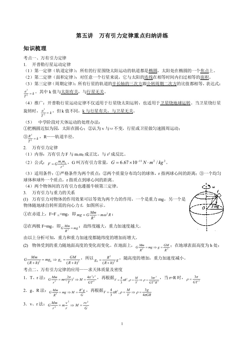 (完整word)万有引力与航天重点知识归纳及经典例题练习-推荐文档