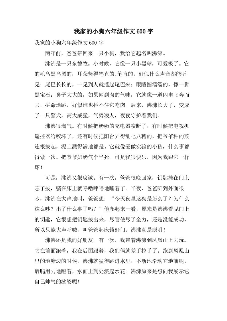 我家的小狗六年级作文600字