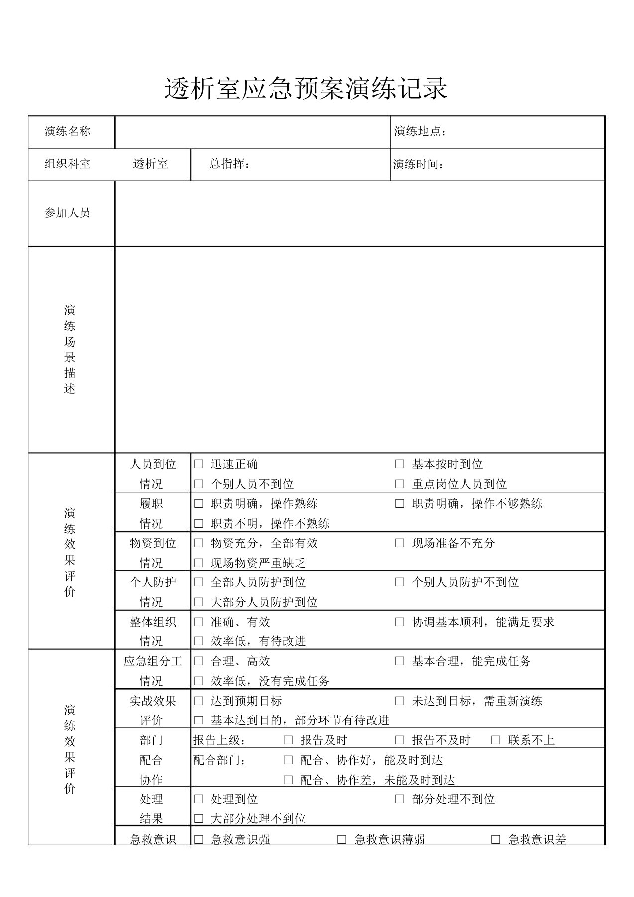 血液透析室应急预案演练模板