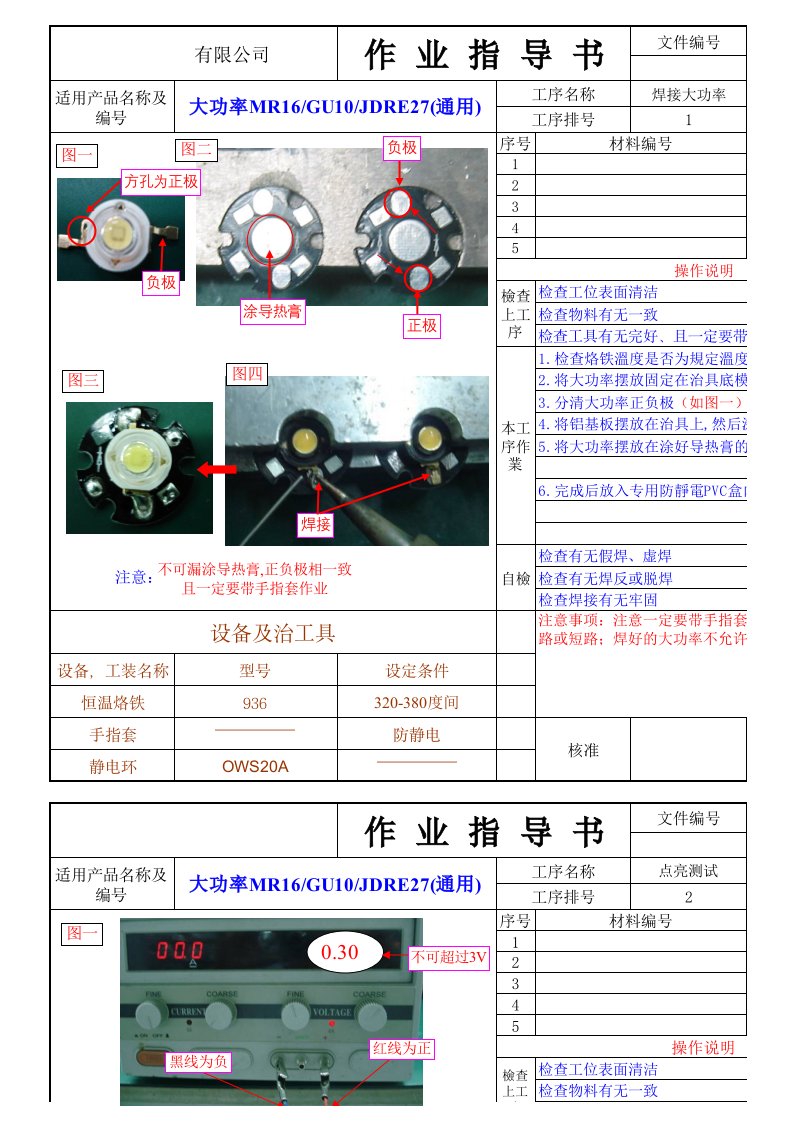 SOP标准作业指导书格式样版