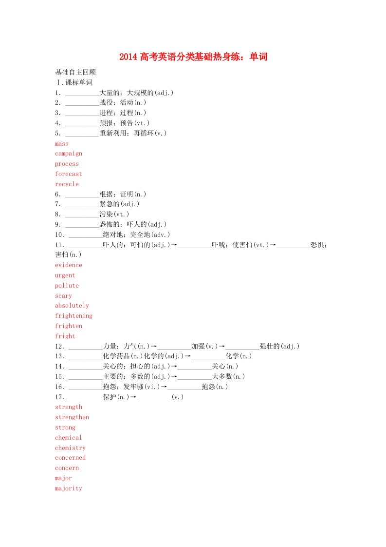 2014高考英语分类基础热身练单词6