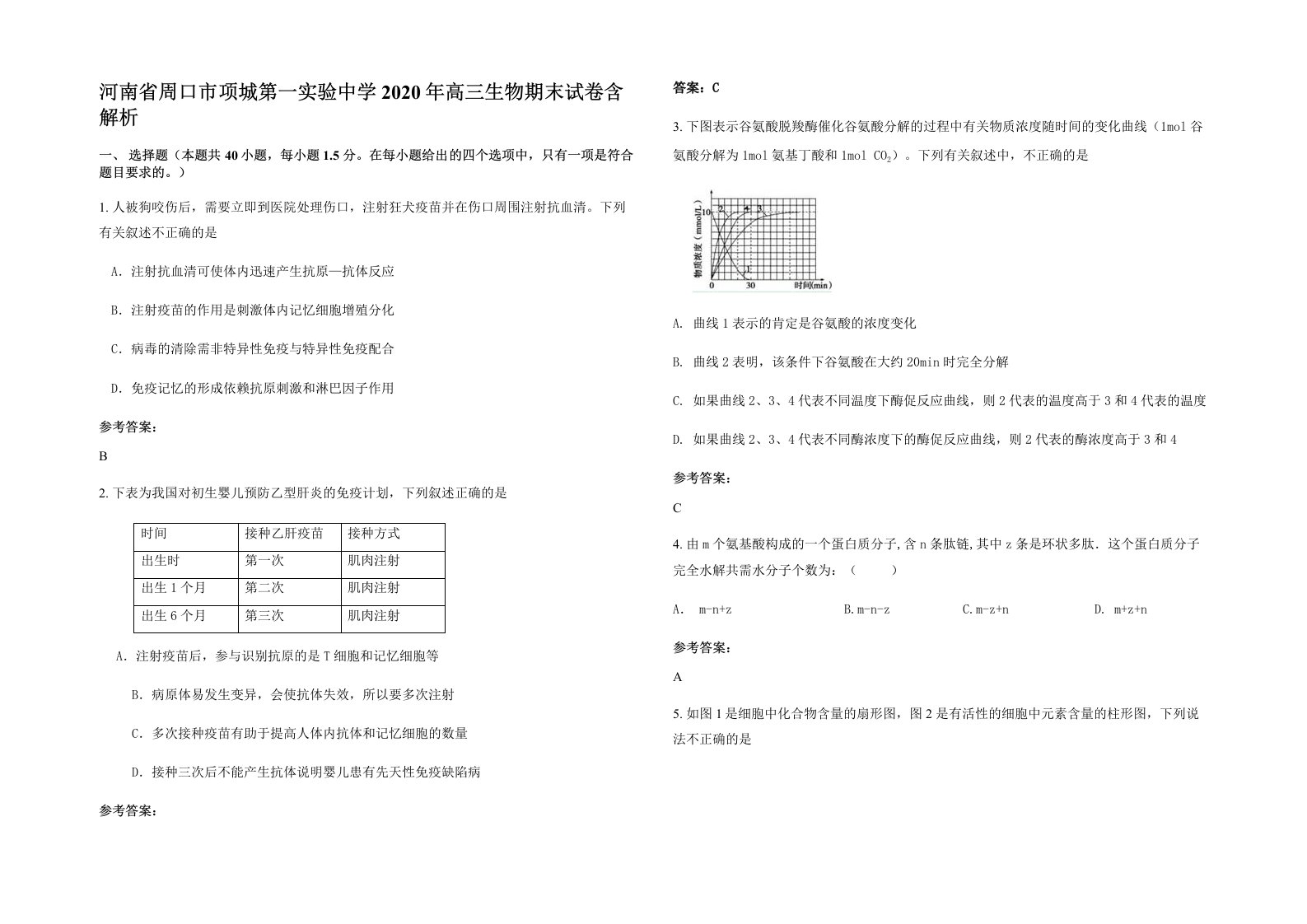 河南省周口市项城第一实验中学2020年高三生物期末试卷含解析