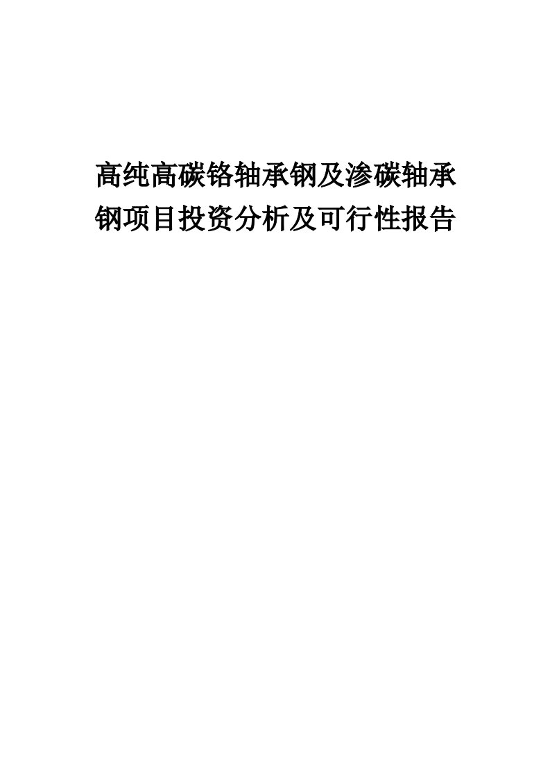 2024年高纯高碳铬轴承钢及渗碳轴承钢项目投资分析及可行性报告