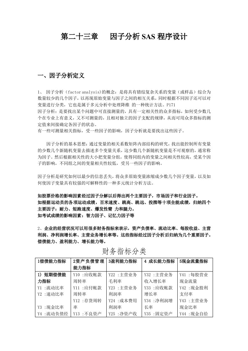 第二十三章因子分析SAS程序设计