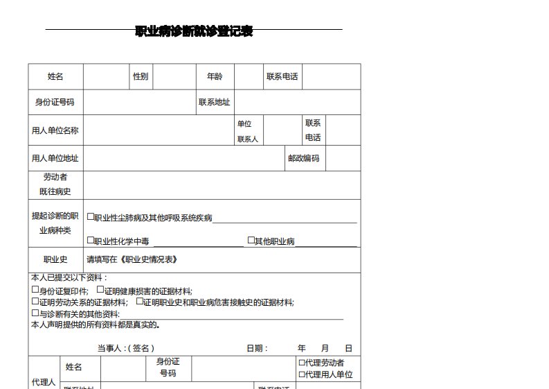 职业病诊断就诊登记表