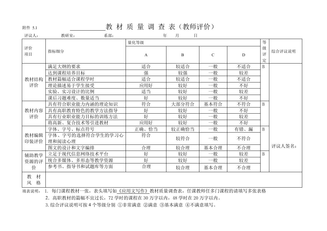 教材质量调查表