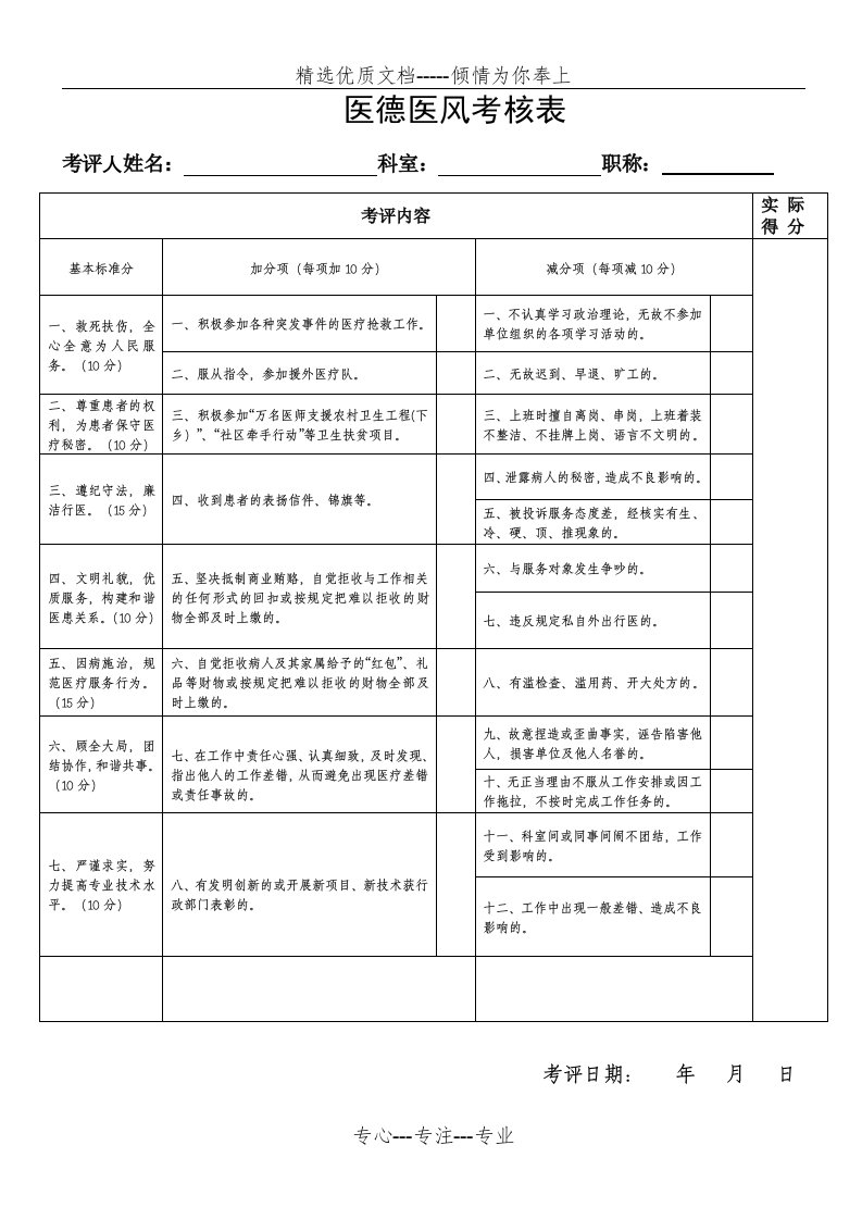 医德医风考核表(共3页)