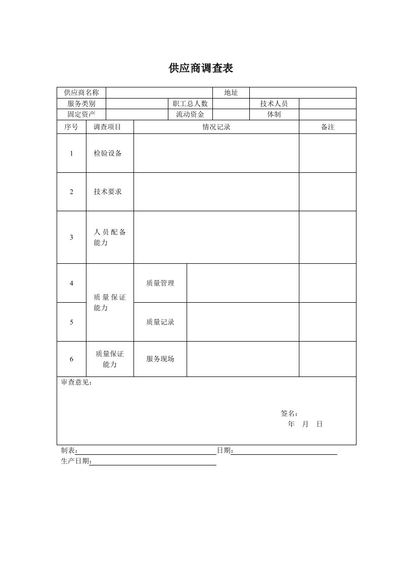 《供应商调查表》word版