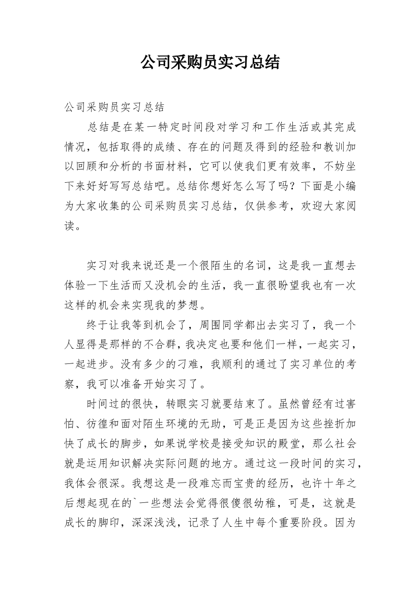 公司采购员实习总结