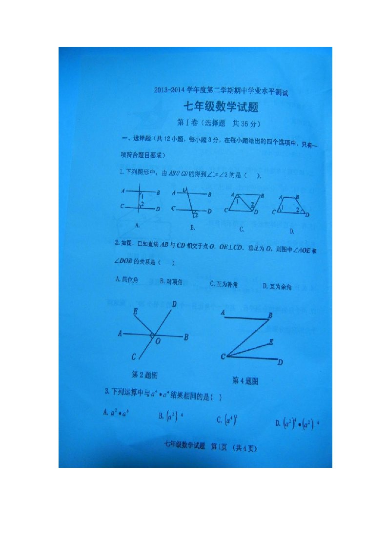 临清市七年级第二学期期中数学试题及答案