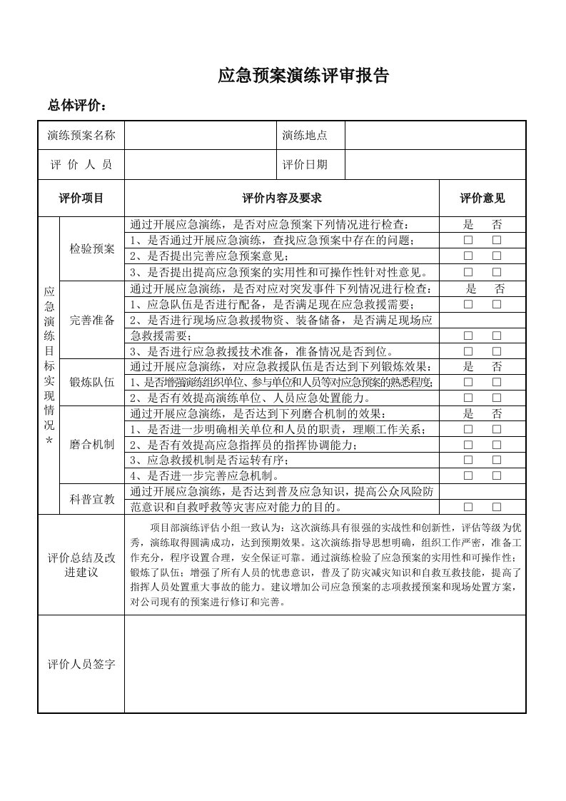 应急预案演练评审报告