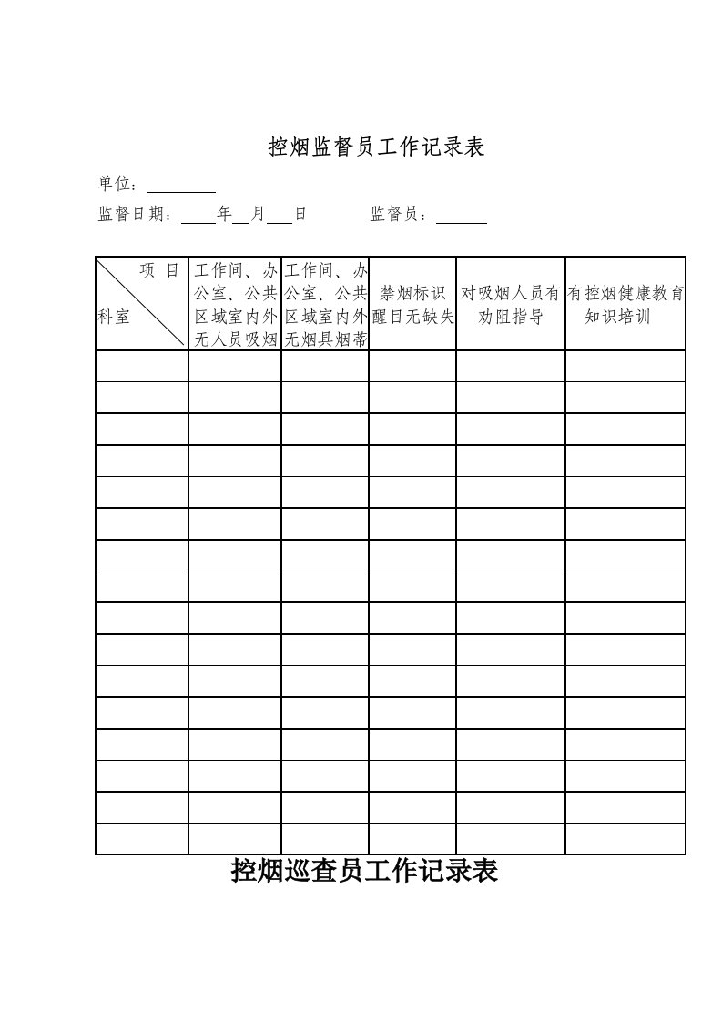 控烟监督员、巡查员工作记录表