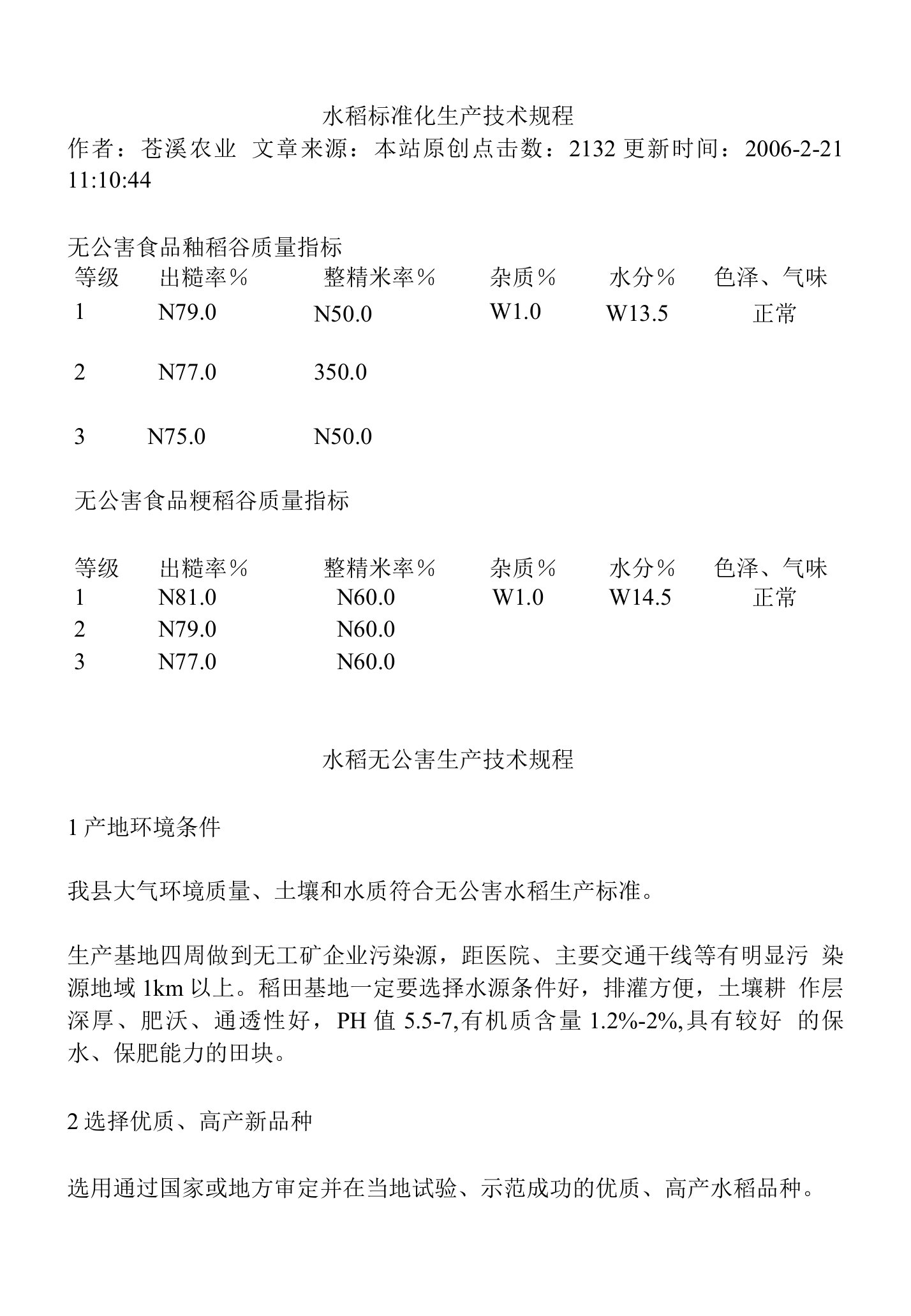 水稻标准化生产技术规程