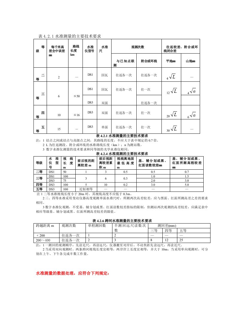 水准测量技术要求