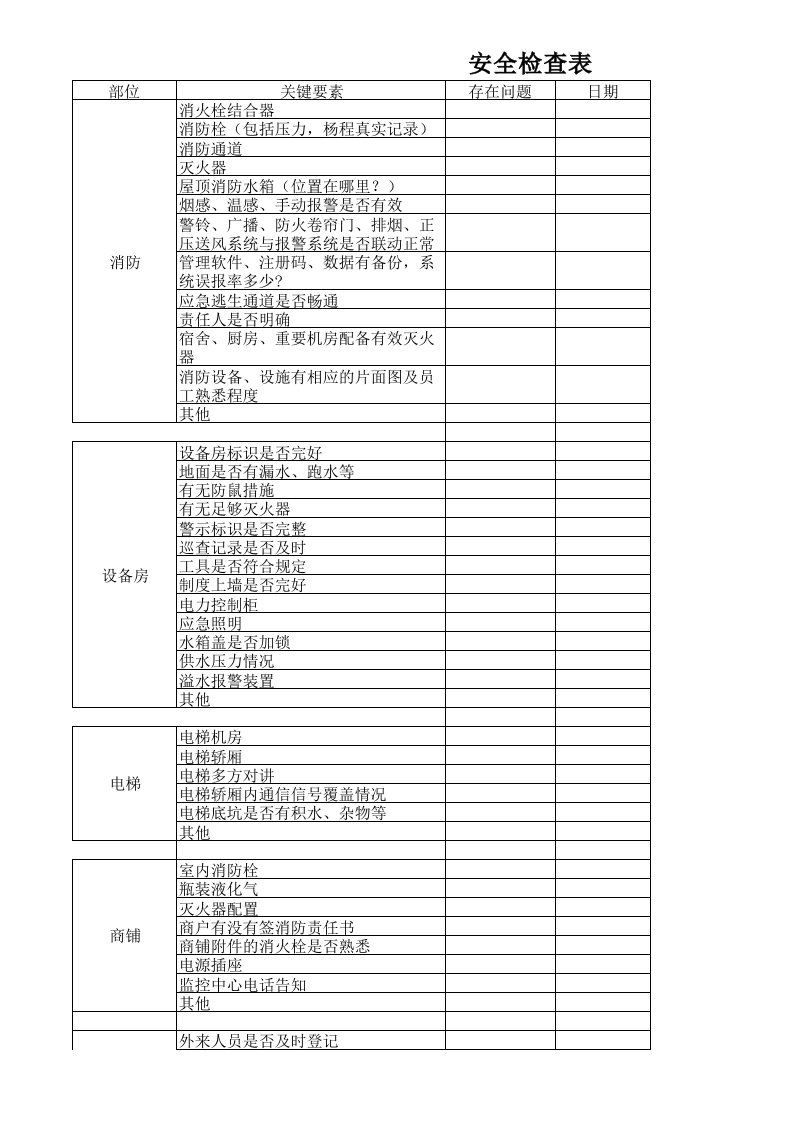 物业管理年底安全检查表