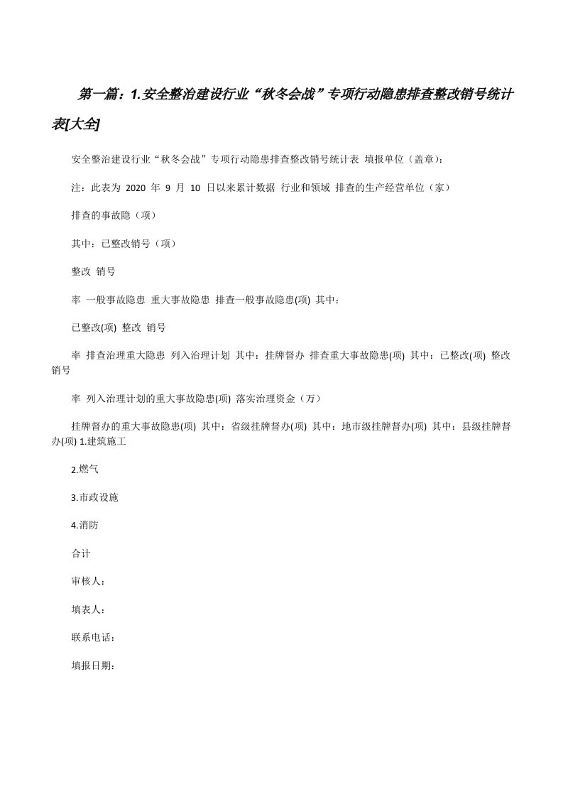 1.安全整治建设行业“秋冬会战”专项行动隐患排查整改销号统计表[大全][修改版]