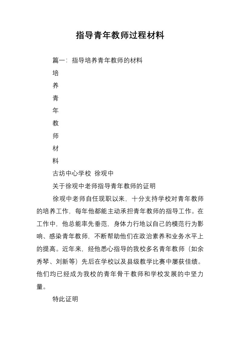 指导青年教师过程材料