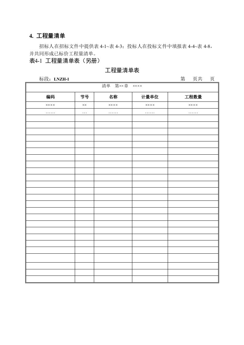 铁路工程招投标工程量清单计价表