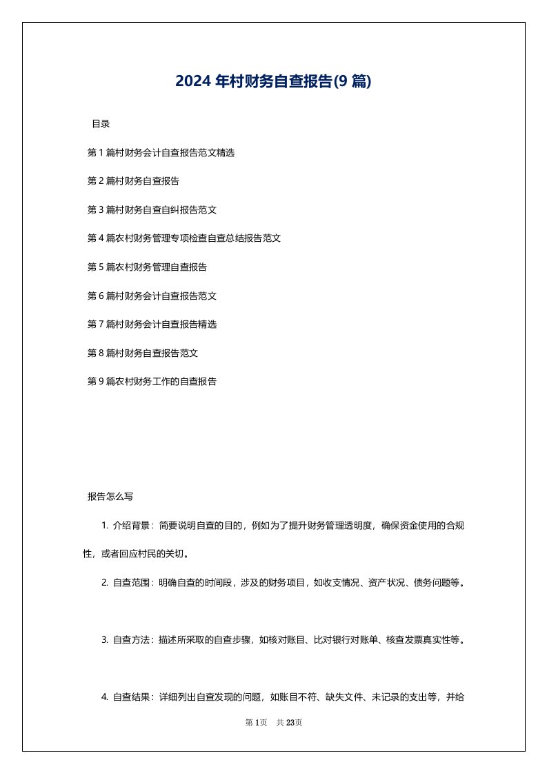 2024年村财务自查报告(9篇)