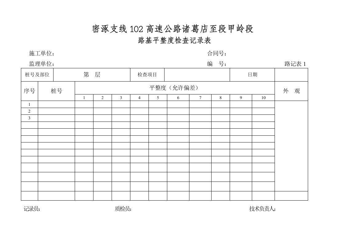 路基工程质量检查记录表