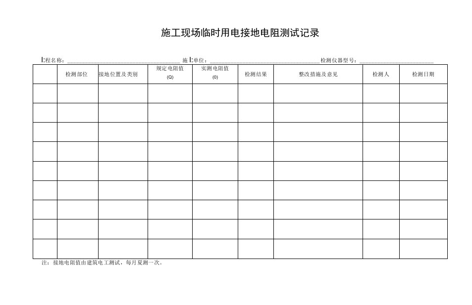 施工现场临时用电接地电阻测试记录