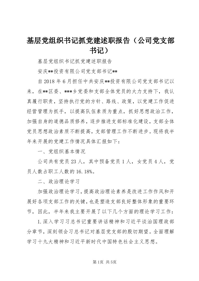 3基层党组织书记抓党建述职报告