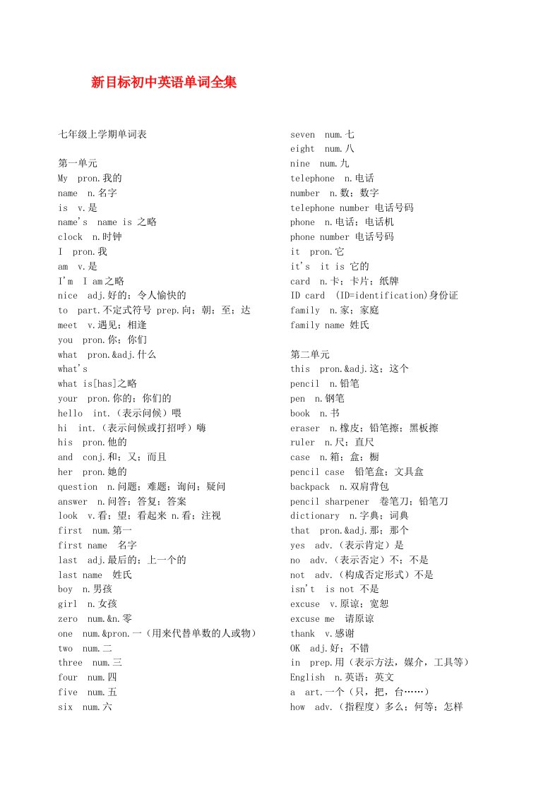 初中英语单词全集