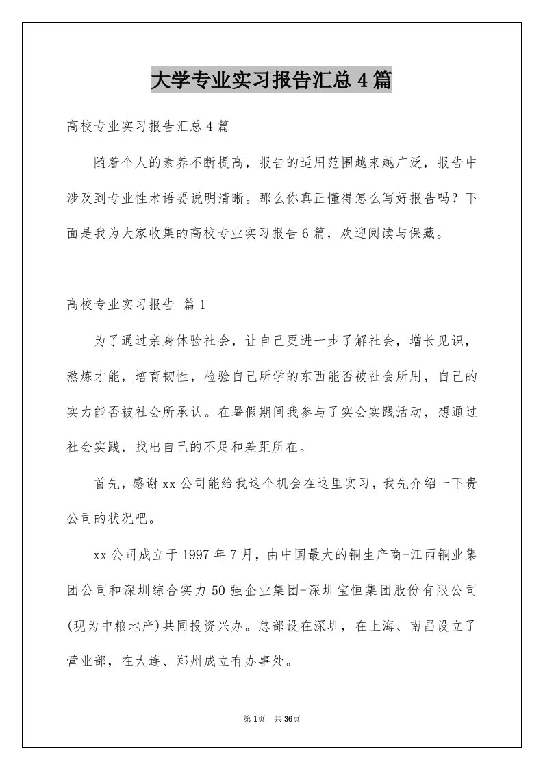 大学专业实习报告汇总4篇例文