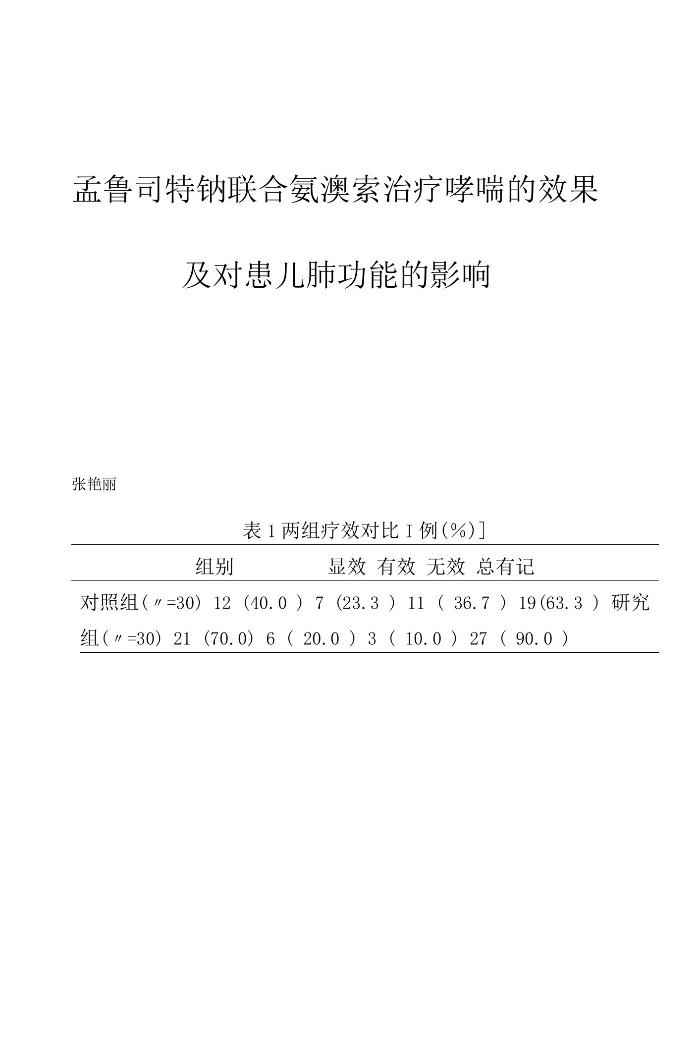 孟鲁司特钠联合氨溴索治疗哮喘的效果及对患儿肺功能的影响