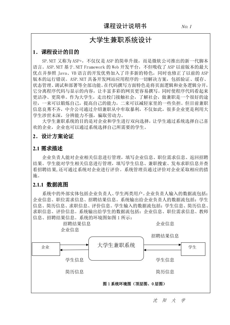 大学生兼职系统设计课程设计说明书