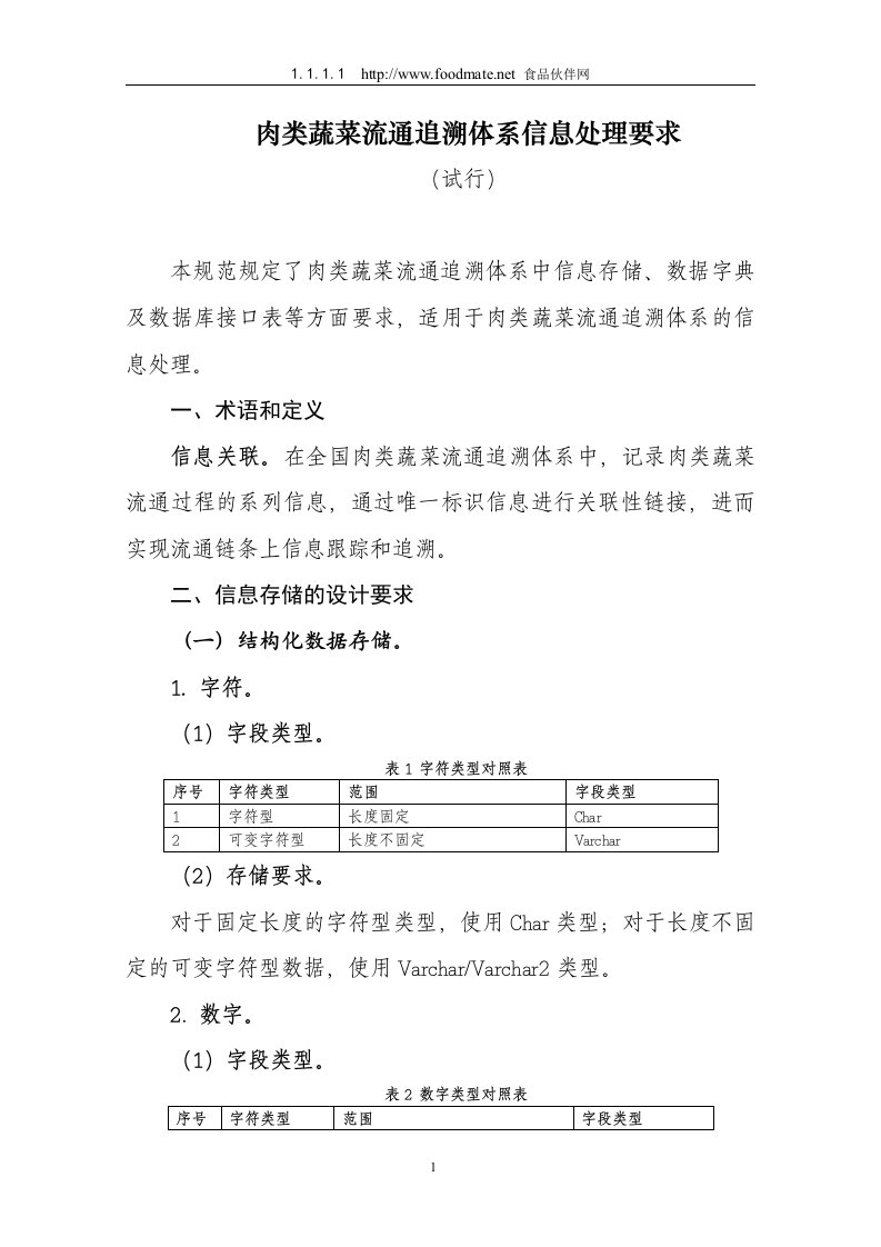 肉类蔬菜流通追溯体系信息处理要求