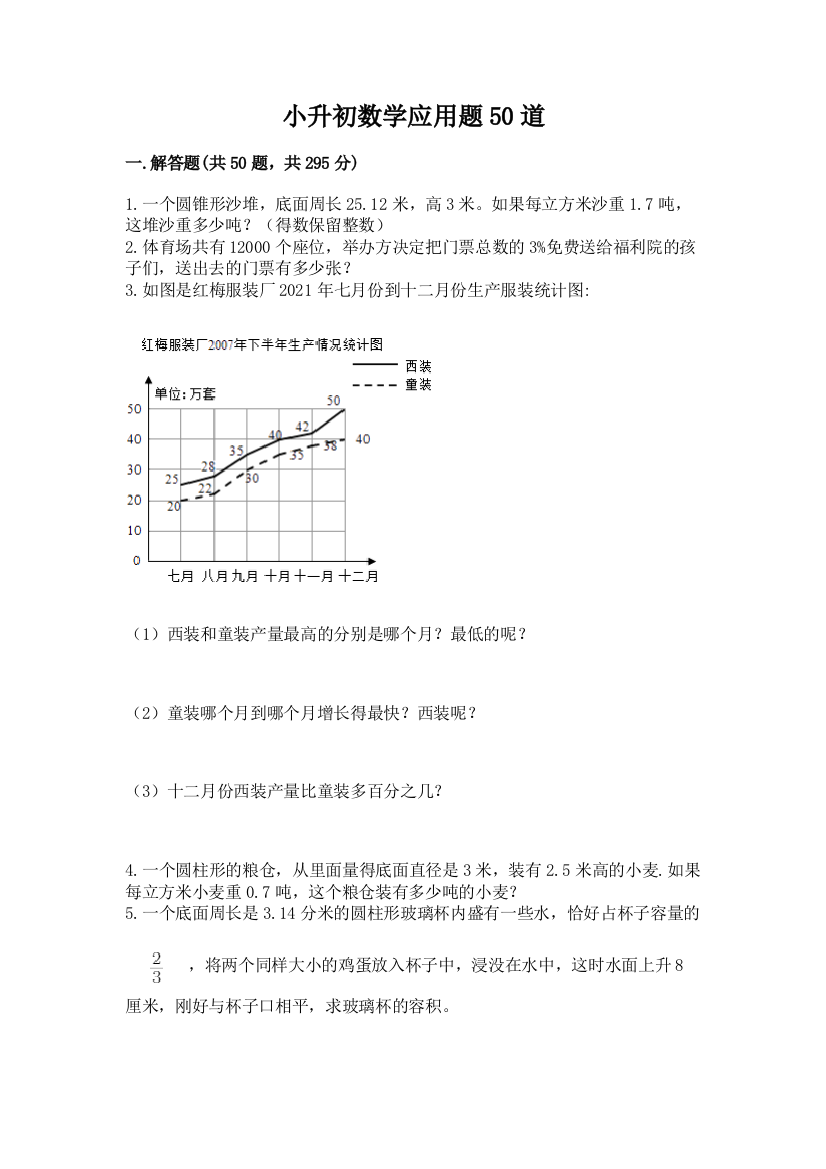 小升初数学应用题50道附答案【综合题】