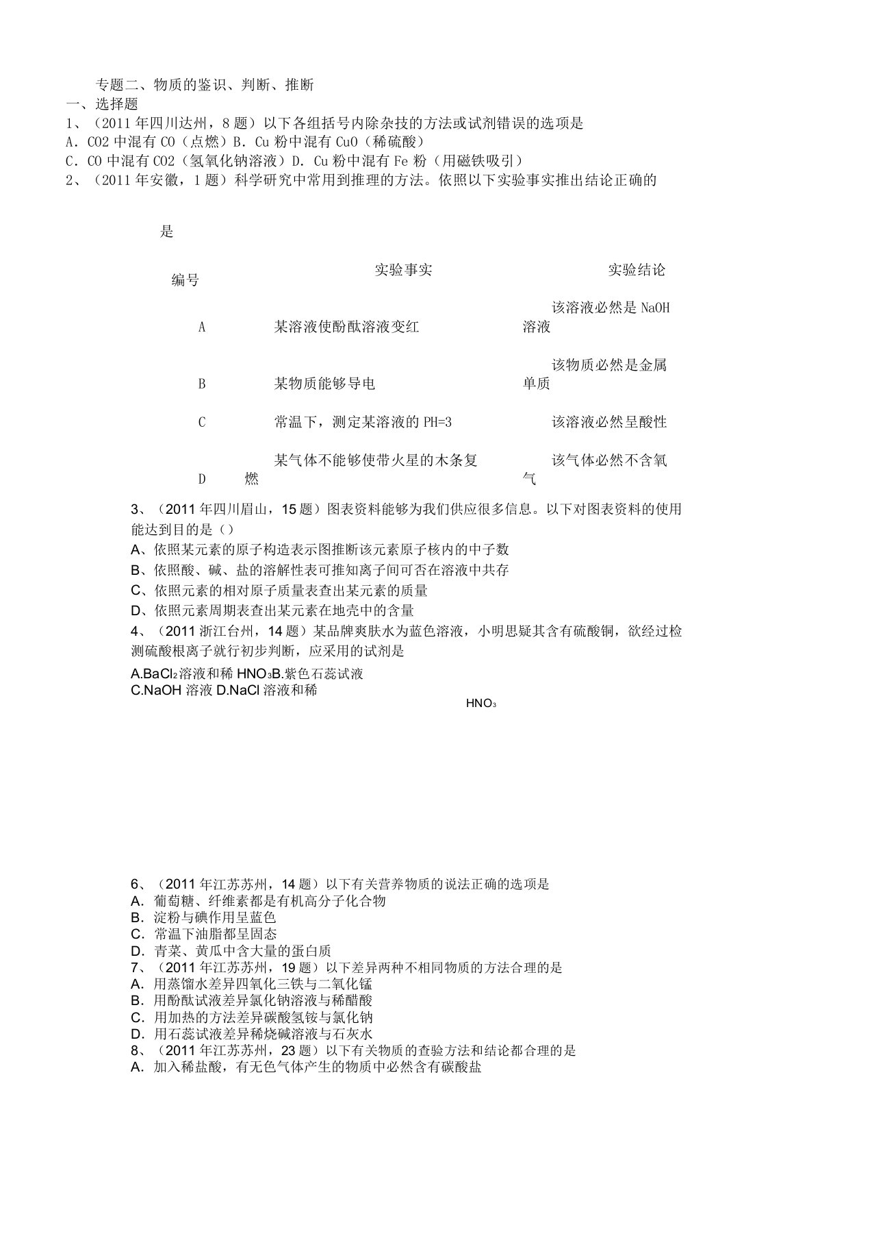 修订版全国各地中考化学试题分类汇编专题2物质鉴别鉴定推断