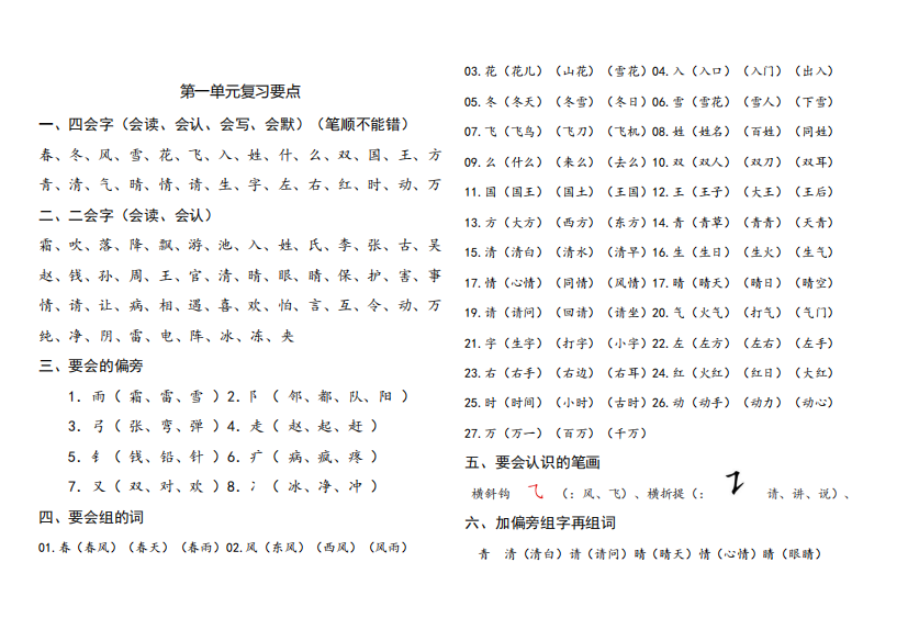 2022年一年级下语文总复习-人教版