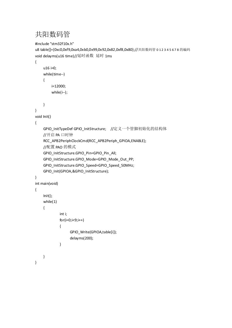 stm32点亮共阳数码管和共阴数码管