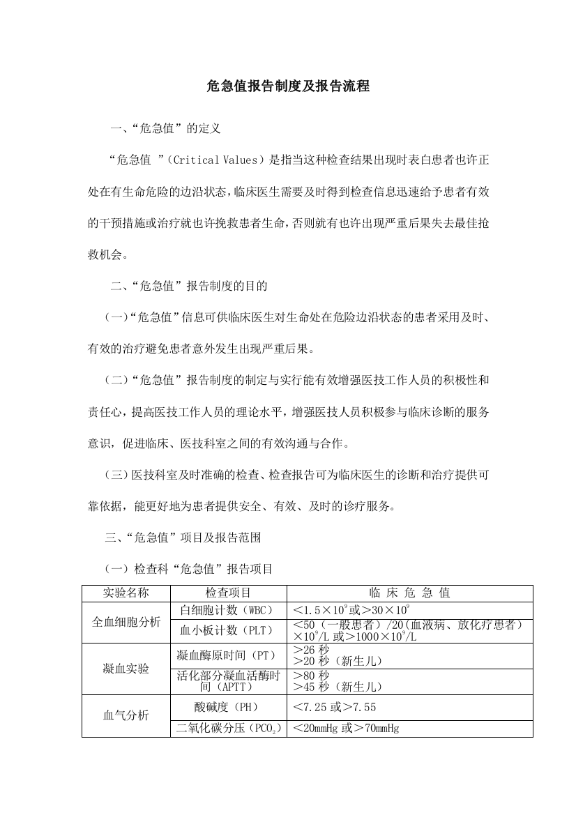 危急值报告制度及报告流程