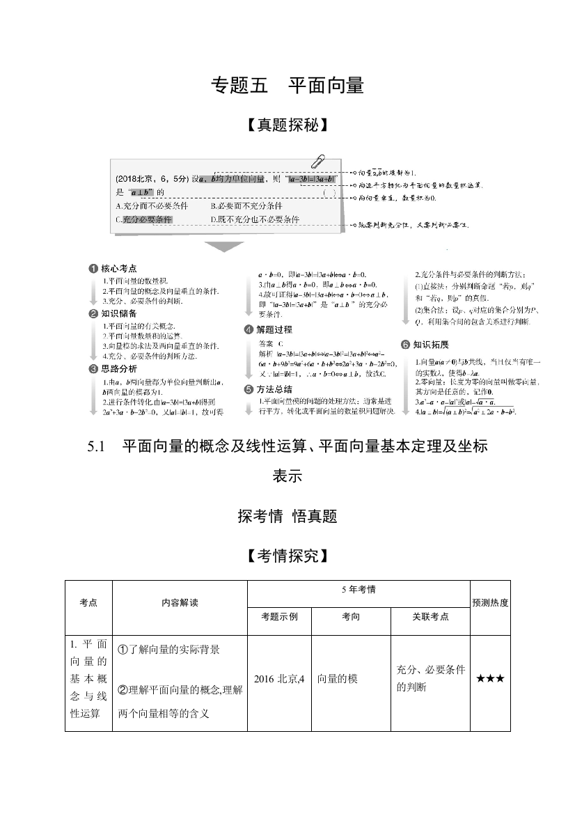 2021版数学北师大版攻略大一轮复习精练：5-1　平面向量的概念及线性运算、平面向量基本定理及坐标表示（试题部分）