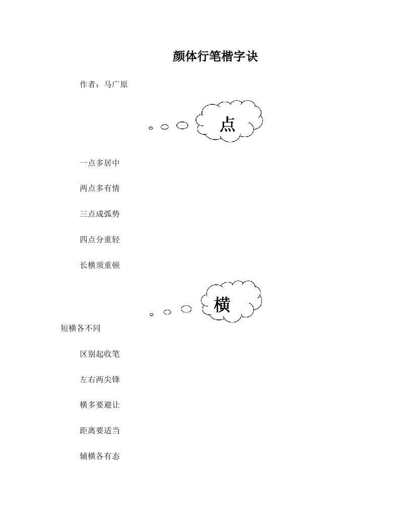 颜体行笔楷字诀(原始版)