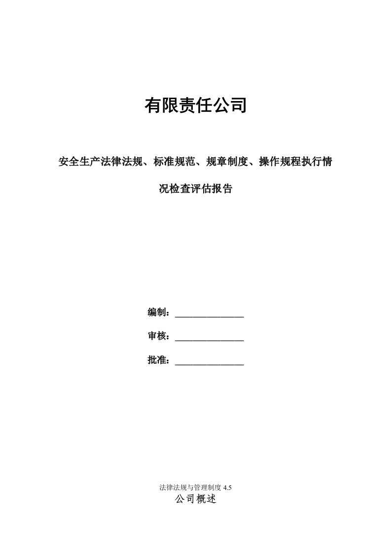 安全生产法律法规规章制度执行情况检查评估报告