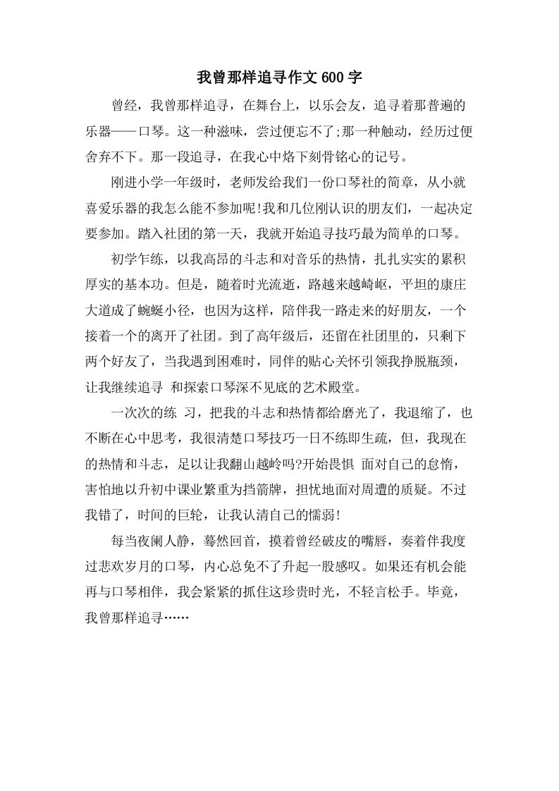 我曾那样追寻作文600字