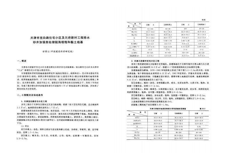 天津市宜白路住宅小区及川府新村工程排水砂井加强夯处理陆海相饱和黏土地基