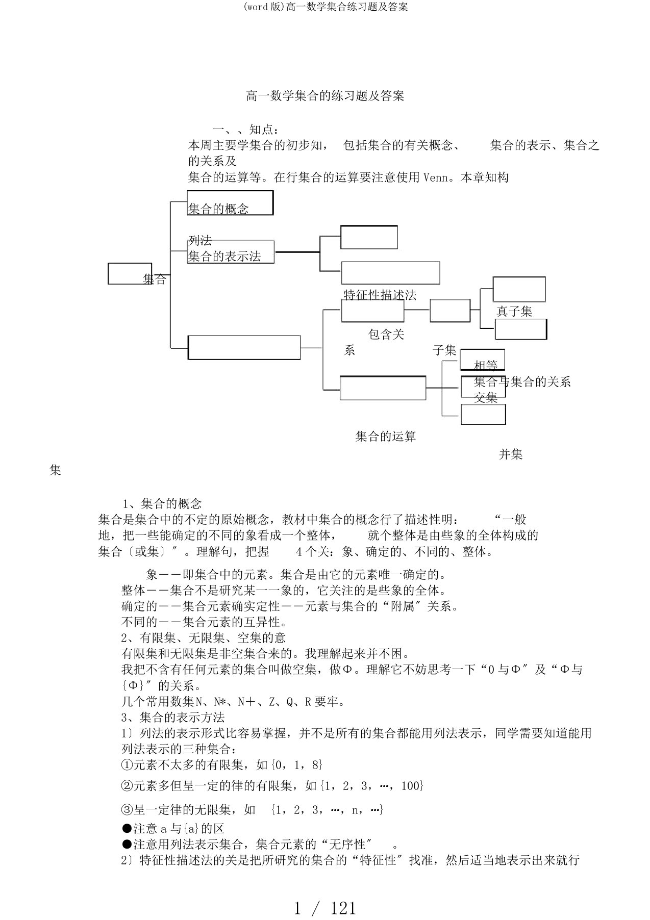 (word版)高一数学集合练习题及答案