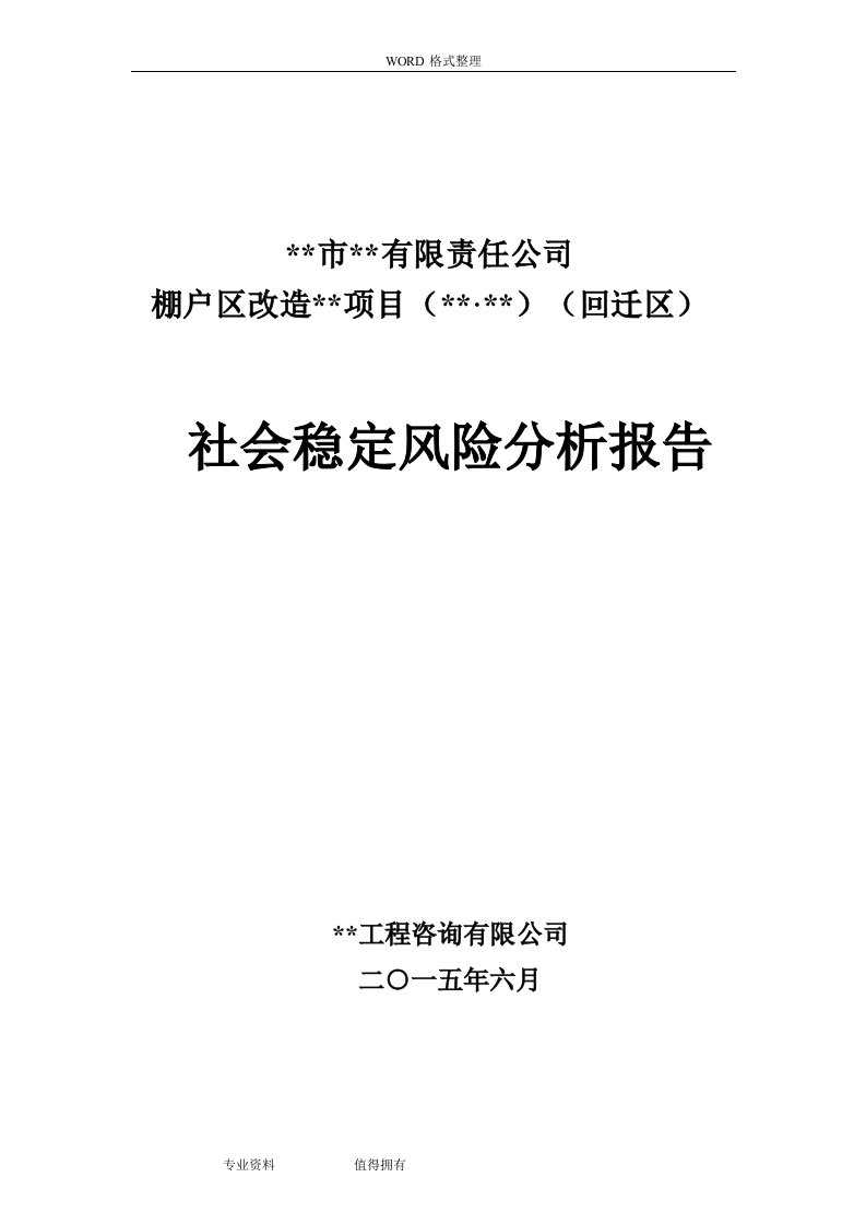 甲级社会稳定风险分析报告书模板