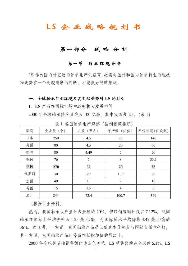 企业战略规划书轴承企业