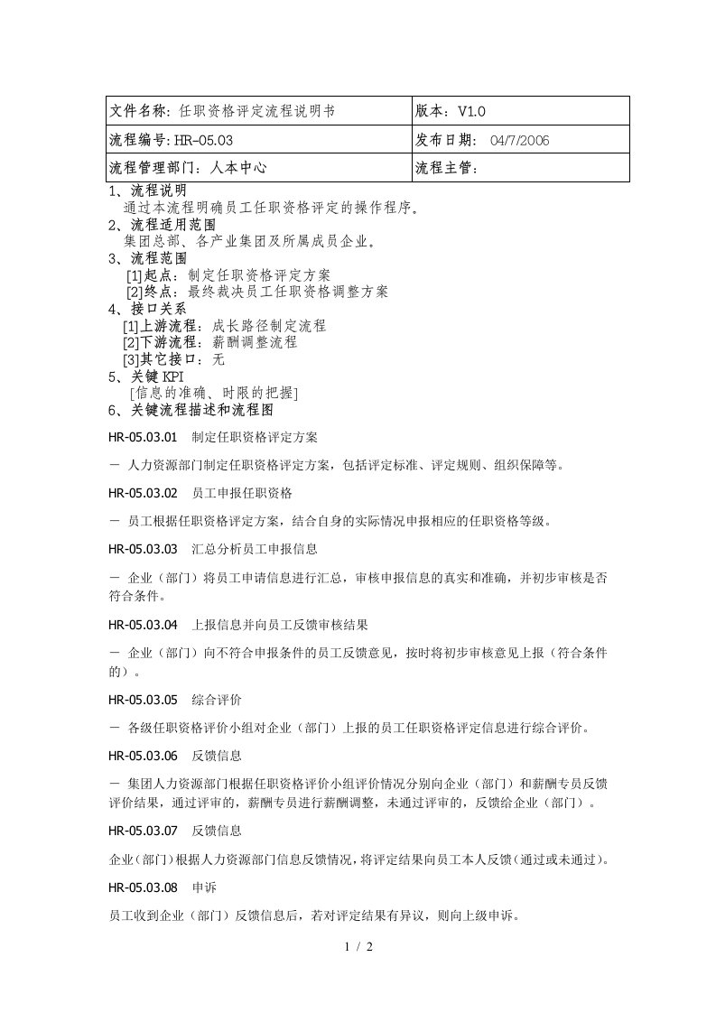 ibm新奥燃气控股集团—任职资格评定流程说明书刘光磊0410