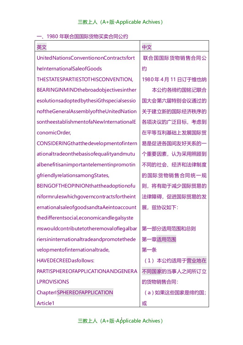 合同协议-1980年联合国国际货物买卖合同公约-中英对照版