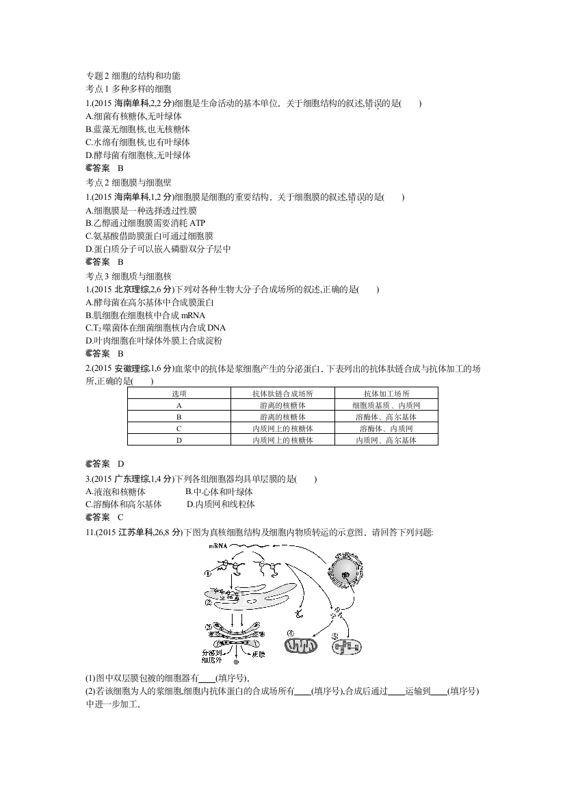 专题2细胞的结构和功能