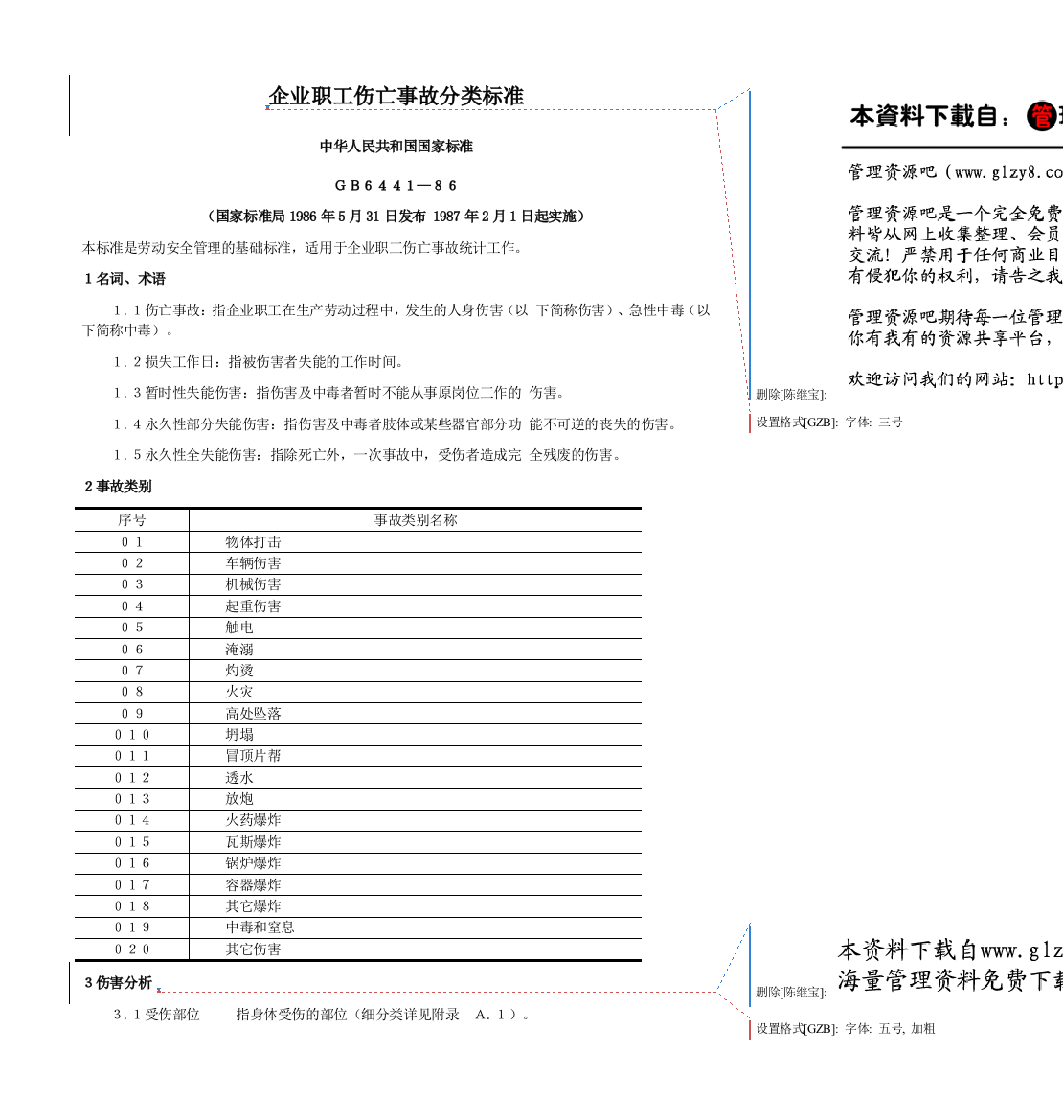 GB企业职工伤亡事故分类标准