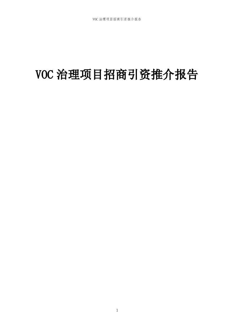 2023年VOC治理项目招商引资推介报告